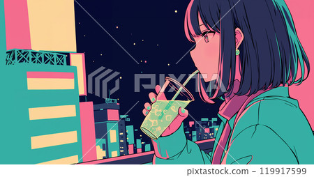 動漫風格女孩彈吉他AI 119917599