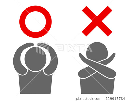 Illustration of a person making a circle and an x with both hands Illustration of a person making a circle and an x with both hands 119917784