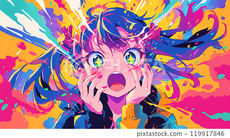 Girl shocked by music AI 119917846