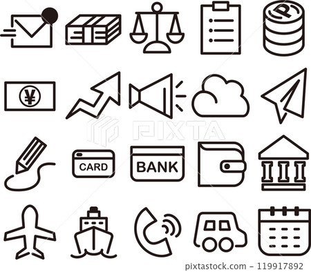 Business money icon pictogram line drawing decoration simple illustration material set 119917892