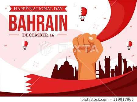 Happy Bahrain National Day Vector Illustration on December 16th, Featuring a Waving Flag in a Patriotic Holiday, in a Flat Style Cartoon Background 119917965