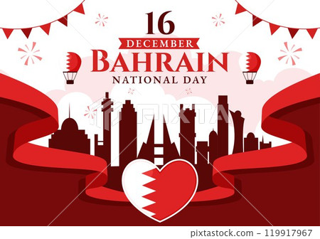 Happy Bahrain National Day Vector Illustration on December 16th, Featuring a Waving Flag in a Patriotic Holiday, in a Flat Style Cartoon Background 119917967