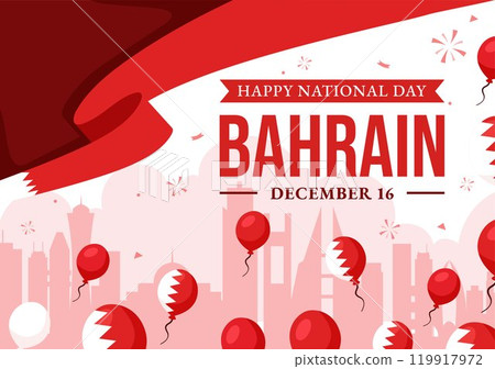 Happy Bahrain National Day Vector Illustration on December 16th, Featuring a Waving Flag in a Patriotic Holiday, in a Flat Style Cartoon Background Happy Bahrain National Day Vector Illustration on December 16th, Featuring a Waving Flag in a Patriotic Holiday, in a Flat Style Cartoon Background 119917972