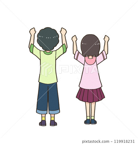 Boy and girl holding hands with their backs turned 119918231
