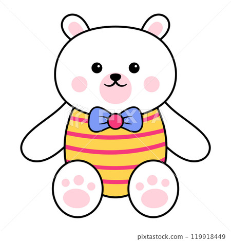 Cute Bear with Bow Tie. This charming illustration depicts an adorable white bear with a happy expression, making it perfect for childrens designs or playful decorations. Cute Bear with Bow Tie. This charming illustration depicts an adorable white bear with a happy expression, making it perfect for childrens designs or playful decorations. 119918449