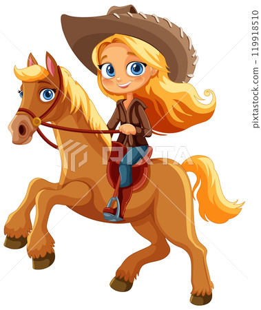 Cowgirl Riding a Horse Cowgirl Riding a Horse 119918510