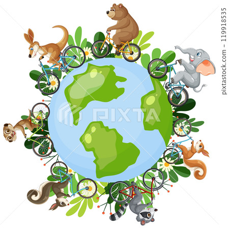 Animals Cycling Around the World Animals Cycling Around the World 119918535