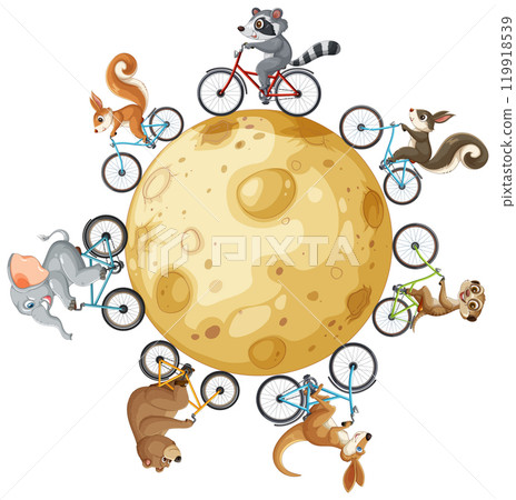 Animals Cycling Around the Moon Animals Cycling Around the Moon 119918539