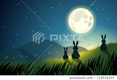 Rabbits Gazing at the Full Moon Rabbits Gazing at the Full Moon 119918545