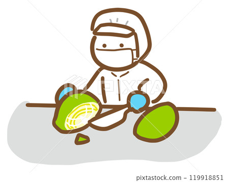 Food factory staff cutting cabbage (upper body) Food factory staff cutting cabbage (upper body) 119918851