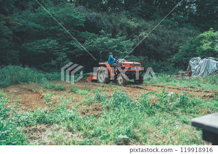 用拖拉機犁田 119918916