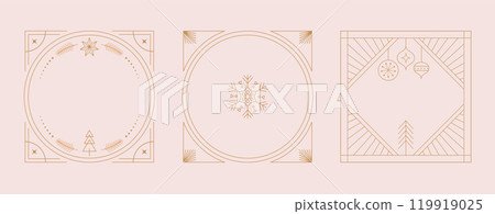 Christmas Art deco frames, Merry Christmas, invitations set. Collection of linear vector frames Christmas Art deco frames, Merry Christmas, invitations set. Collection of linear vector frames 119919025