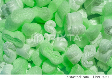 Close-up of Green and White Packing Peanuts 119919055