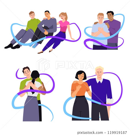 Vector illustrations for National Suicide Prevention Month with people who lovingly embrace a depressed person 119919187