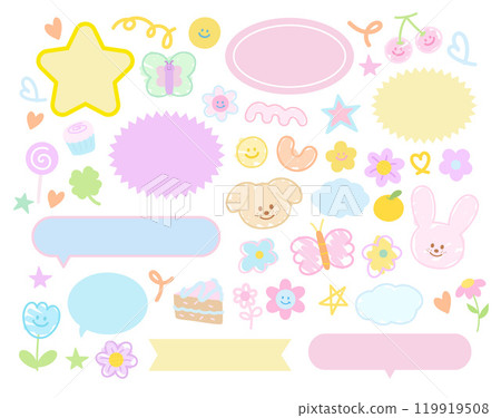 Puppy, bunny, cake, butterfly, cupcake, flower, heart for name tag, text bubble, cartoon character, comic, mascot, text, message, dialogue, chatting, sticker, pet shop, vet, adopt and rescue animals 119919508