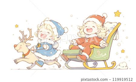 Little children looking forward to Christmas 119919512