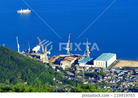 The town of Kawajiri (Kure City) seen from Mount Noro The town of Kawajiri (Kure City) seen from Mount Noro 119919703