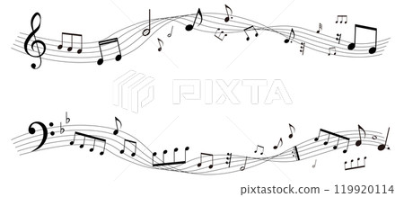 Perspective music score frame illustration, musical staff, background illustration, illustration of musical notes and musical symbols 119920114