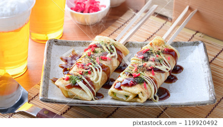 Popular street food: Hashimaki okonomiyaki Popular street food: Hashimaki okonomiyaki 119920492