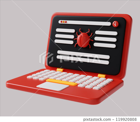 Digital Bug Investigation on Laptop Interface 3D Render Digital Bug Investigation on Laptop Interface 3D Render 119920808