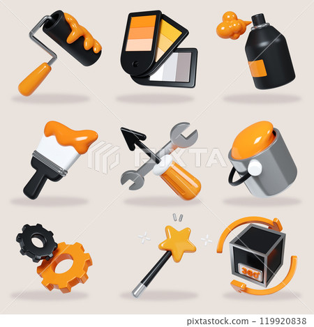 Vibrant Graphic Design Toolkit Icons for Creative Projects 3D Render Vibrant Graphic Design Toolkit Icons for Creative Projects 3D Render 119920838