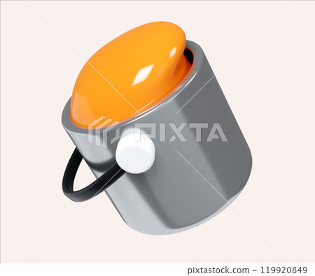 Sleek Silver Paint Can with Bold Orange 3D Render Sleek Silver Paint Can with Bold Orange 3D Render 119920849