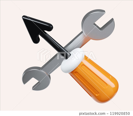 Innovative Toolset Design with Arrow and Wrench 3D Render. Innovative Toolset Design with Arrow and Wrench 3D Render. 119920850
