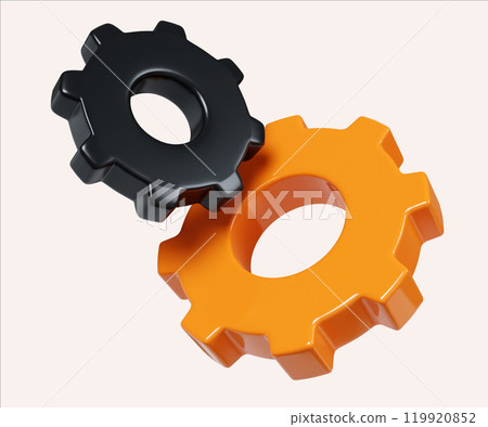 Glossy Black and Orange Gear Interaction Design 3D Render. Glossy Black and Orange Gear Interaction Design 3D Render. 119920852