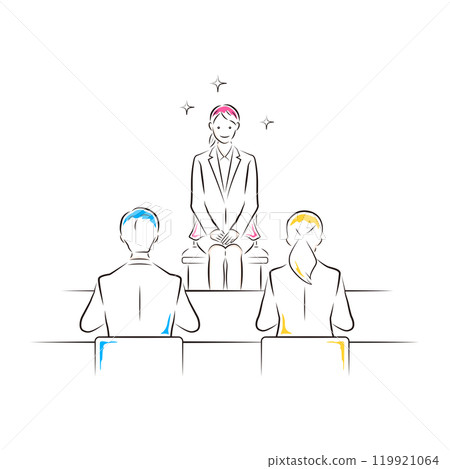 Illustration of a woman looking for a job and the interviewer having an interview 119921064