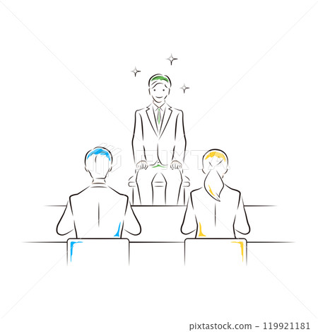 Illustration of a man looking for a job and the interviewer having an interview Illustration of a man looking for a job and the interviewer having an interview 119921181
