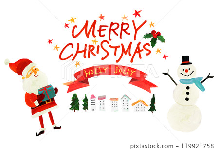 MERRY CHRIST, Santa Claus, cityscape, hand-drawn, HOLLY JOLLY, snowman MERRY CHRIST, Santa Claus, cityscape, hand-drawn, HOLLY JOLLY, snowman 119921758