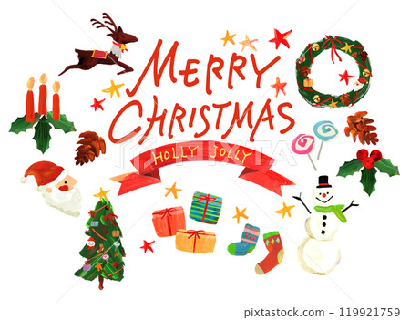 聖誕快樂聖誕樹，紅色絲帶，手繪，HOLLY JOLLY 插圖 119921759