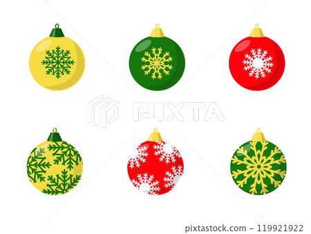 Collection of vector icons of Christmas balls decorated with snowflakes 119921922