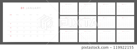 Minimalist modern 2025 Calendar, Sunday Start, Printable and Editable planner calendar vector for 2025 year 119922155