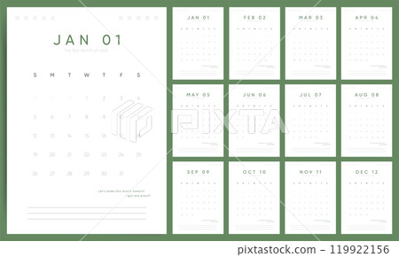 2025 Calendar Vector, Monthly Planner Starting Sunday 2025 Calendar Vector, Monthly Planner Starting Sunday 119922156