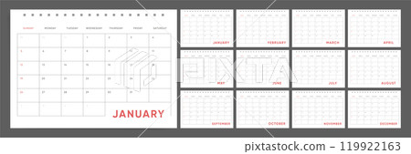 Calendar template for 2025 year. Week starts on Sunday. horizontal orientation, A4 size. rentable vector calendar planner 205 template. Calendar template for 2025 year. Week starts on Sunday. horizontal orientation, A4 size. rentable vector calendar planner 205 template. 119922163