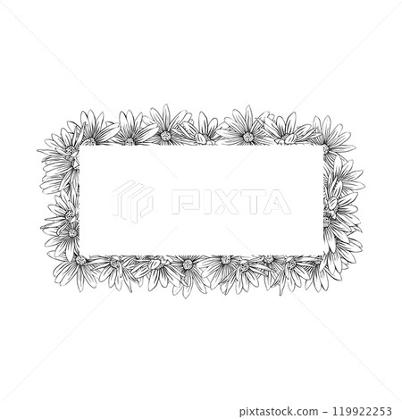 Hand drawn composition of Jerusalem artichoke flower. Rectangular frame of Jerusalem artichoke flower for card design 119922253