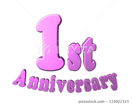 3DCG text "1st Anniversary" in purple, pink 3DCG text "1st Anniversary" in purple, pink 119922323
