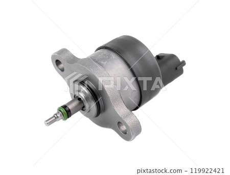 New rail fuel pressure sensor on white background close up 119922421