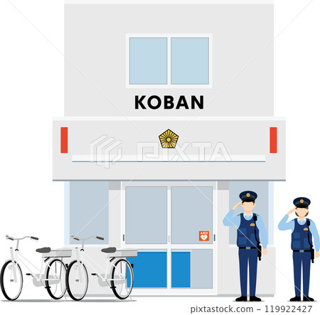 Police box and police officer_Police, police officer, bicycle 119922427