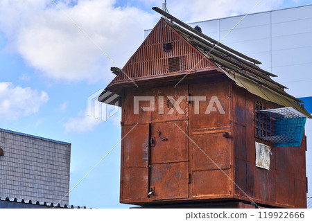Old rusty dovecote for keeping and breeding pigeons 119922666