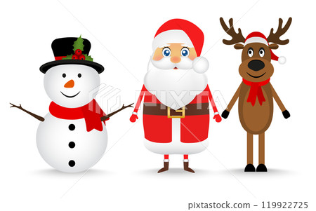 Santa Claus, reindeer and snowman for christmas  119922725
