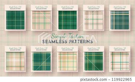 10 Seamless Simple Tartan Pattern. Traditional Scottish Texture. Fashionable Fabric. Textile Background 119922965
