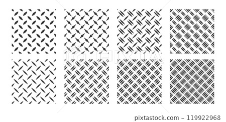 Diamond plate metal seamless pattern. Diamond structure texture. Metal construction background. Geometric diagonal tread stainless floor. Vector illustration isolated on white background Diamond plate metal seamless pattern. Diamond structure texture. Metal construction background. Geometric diagonal tread stainless floor. Vector illustration isolated on white background 119922968