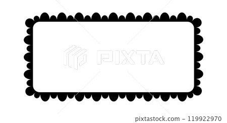 Scalloped edge square frame. Simple rectangle scalloped border. Fabric lace pattern frame. Repeat cute vintage frill ornament. Texture ribbon. Vector illustration isolated on white background Scalloped edge square frame. Simple rectangle scalloped border. Fabric lace pattern frame. Repeat cute vintage frill ornament. Texture ribbon. Vector illustration isolated on white background 119922970