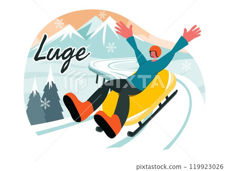 Luge Sled Race Athlete Winter Sport Vector Illustration featuring an Athlete Riding a Sled on Ice in a Flat Style Cartoon Background 119923026