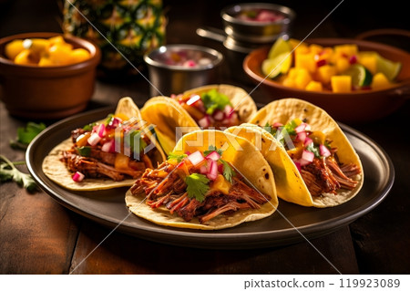 Delightful tacos al pastor - authentic mexican culinary delights to savor and enjoy 119923089