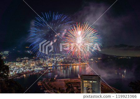 <Shizuoka Prefecture> Atami Fireworks Festival - Night view overlooking the city of Atami 119923366