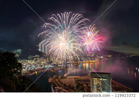 <Shizuoka Prefecture> Atami Fireworks Festival - Night view overlooking the city of Atami 119923372