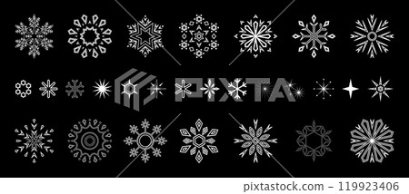 Snowflakes icon collection. Graphic modern black and white ornament. 119923406
